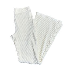 AERIE Groove On Medium Ribbed Corduroy Flare Pull On Velour Pants NEW in Cream